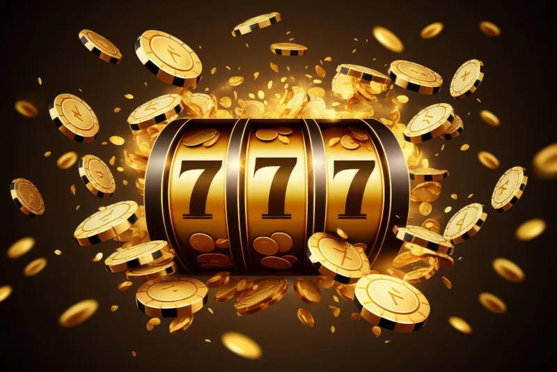 Slots online: caça-níquel com rolos marcando 777 cercado por moedas e fichas douradas