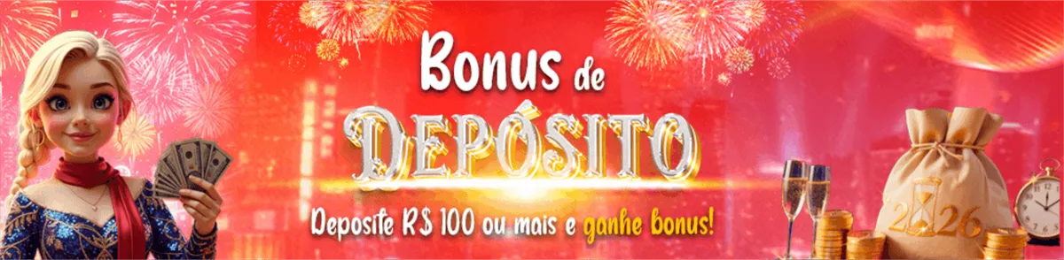 SSSGame bônus de depósito: deposite R$ 100 ou mais e ganhe bônus, com moça segurando notas e saco de moedas